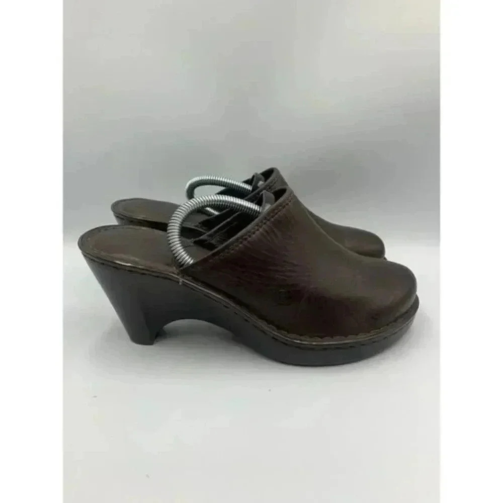 BORN Brown Leather Clogs Size 9 M/W - 40.5 - W61016‎ CKE9 - Picture 3 of 8